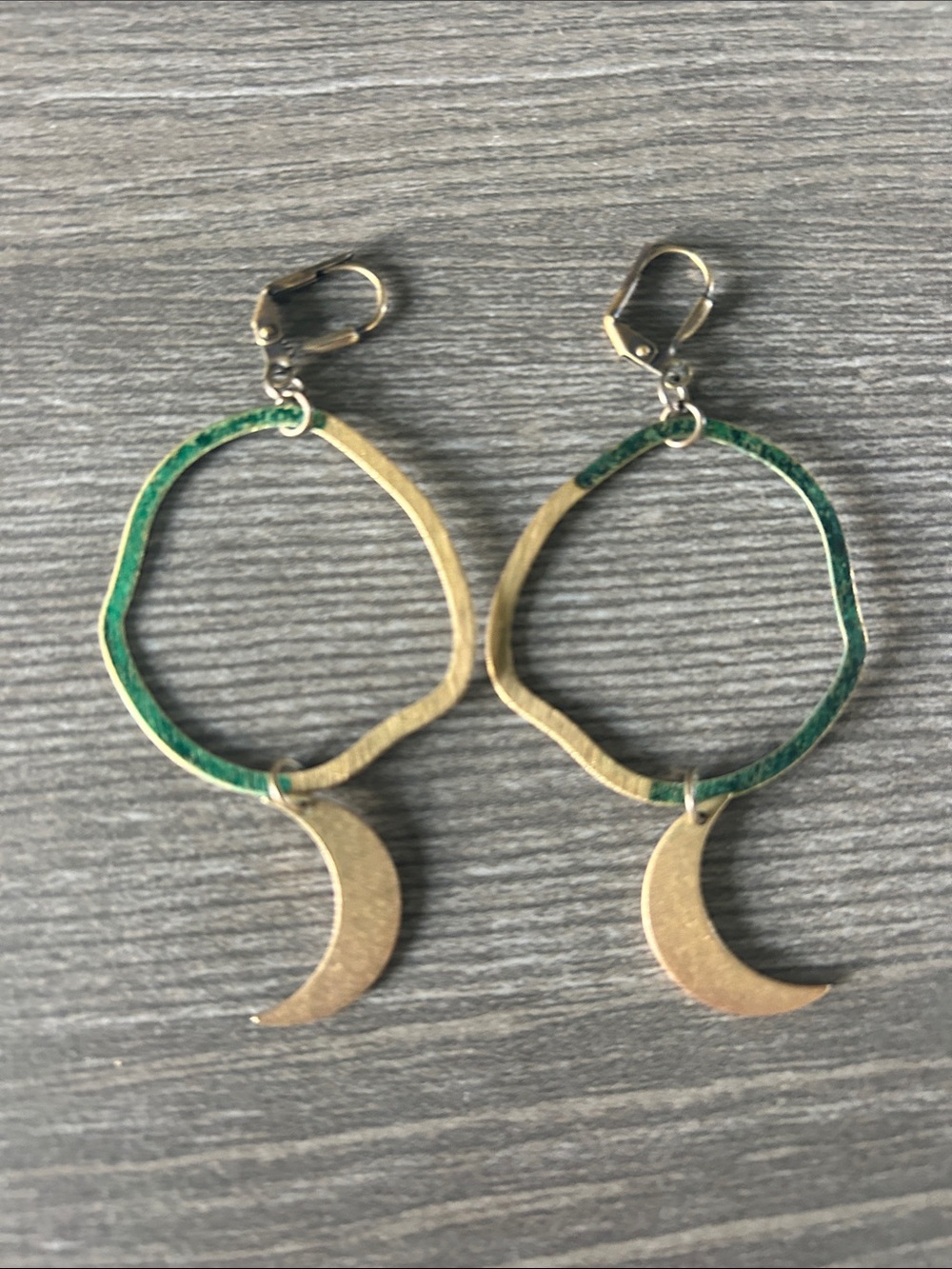 Hand Painted Brass Hoop Earrings with Green Accents